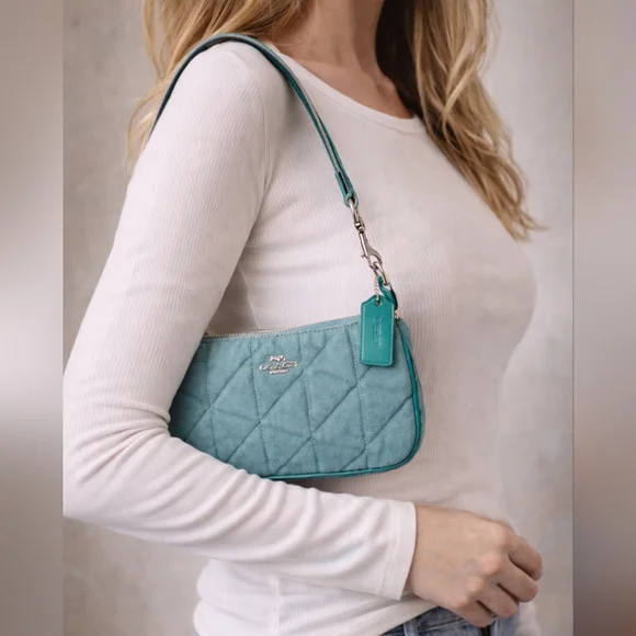 Coach Quilted Denim Shoulder Bag - Baquette Style - Green - NWT - Picture 4 of 8